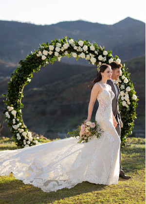 Long Sleeve Beaded Ivory Lace Tulle Deep V Buttons Back Wedding Dress